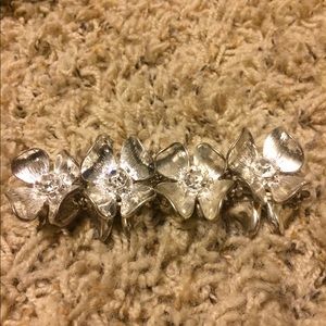 Silver flower and rhinestone chunky bracelet